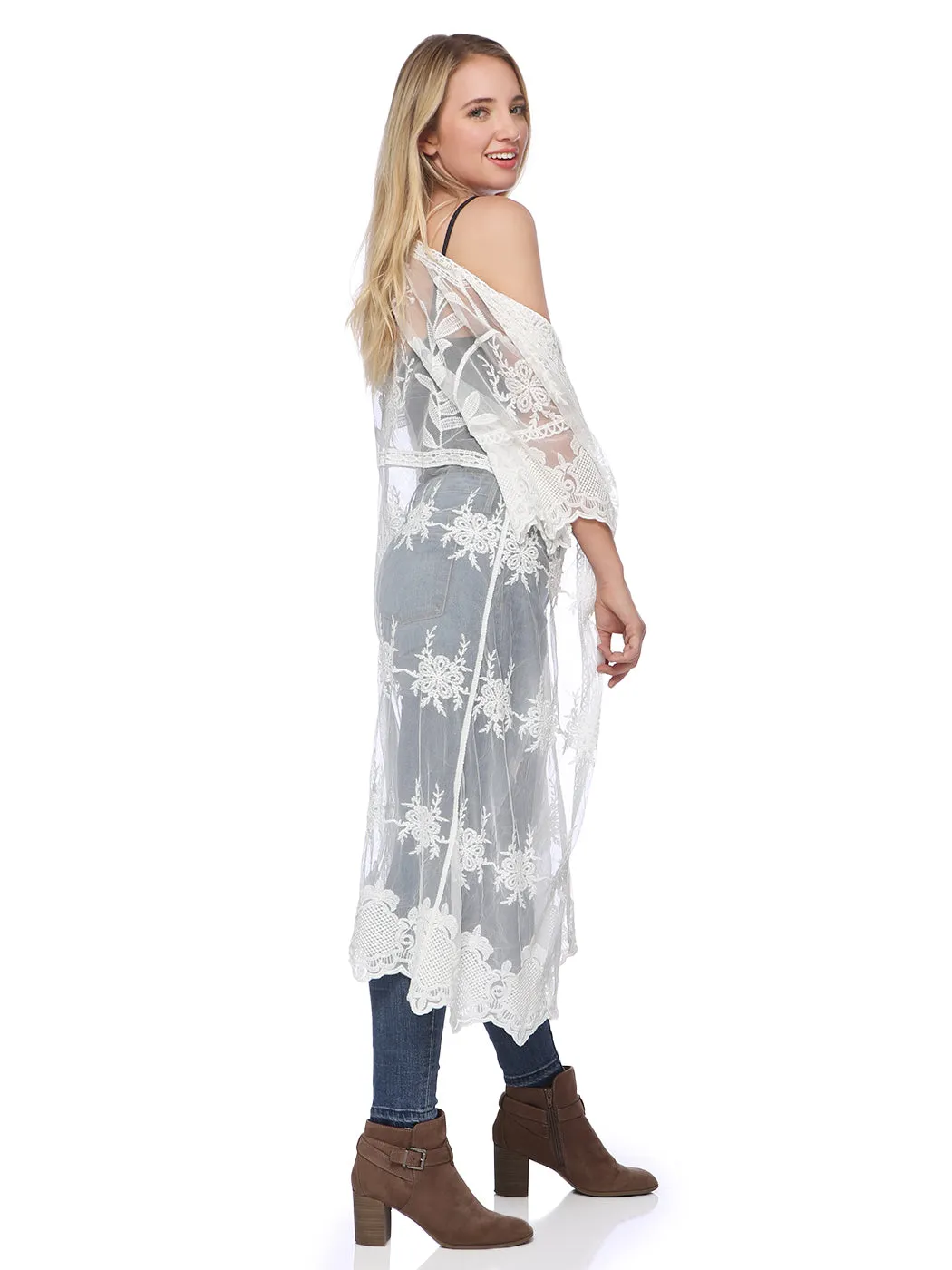 Anna-Kaci Women's Long Embroidered Floral Butterfly Kimono Cover Up Cardigan