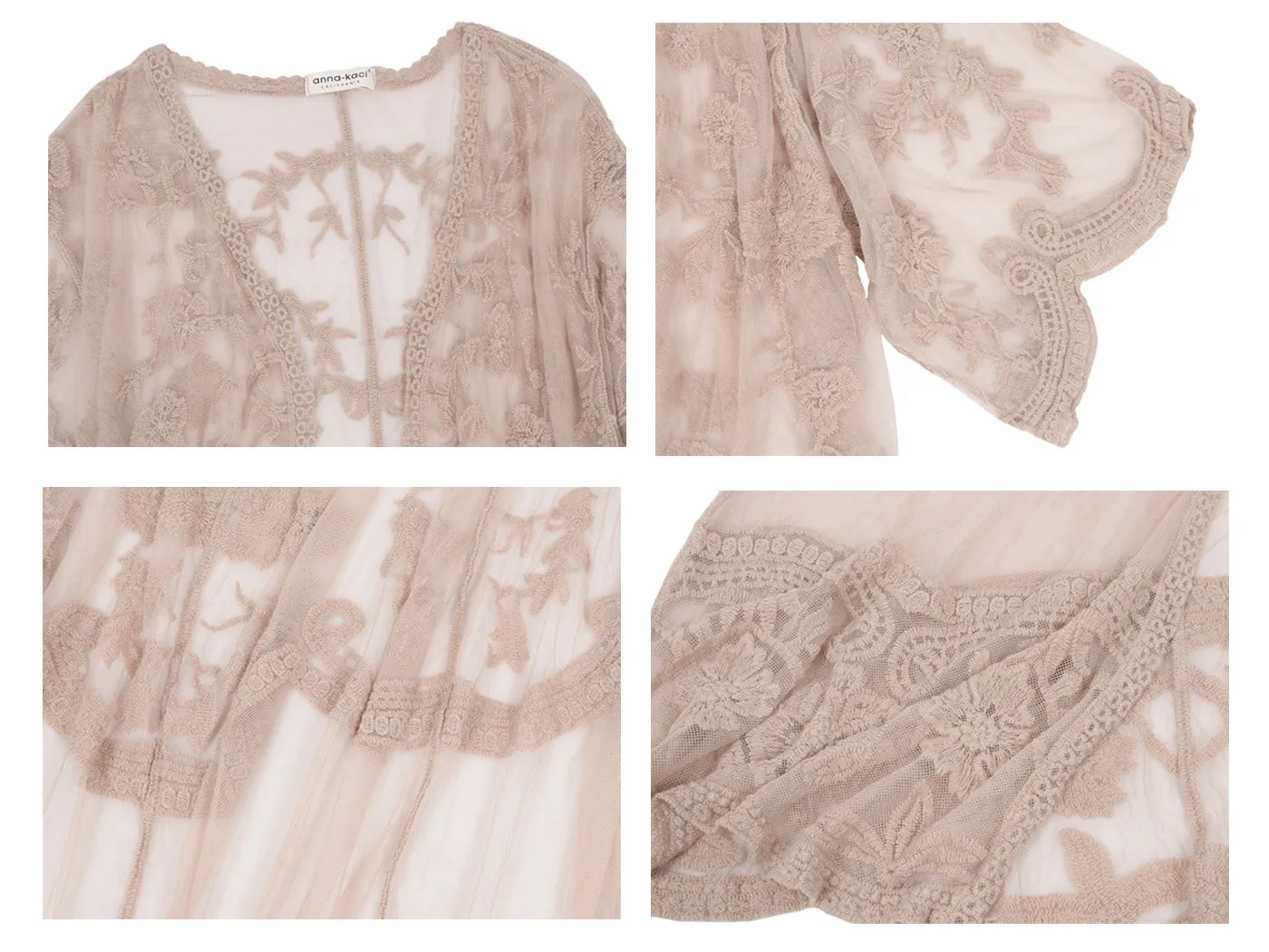 Anna-Kaci Women's Long Embroidered Floral Butterfly Kimono Cover Up Cardigan