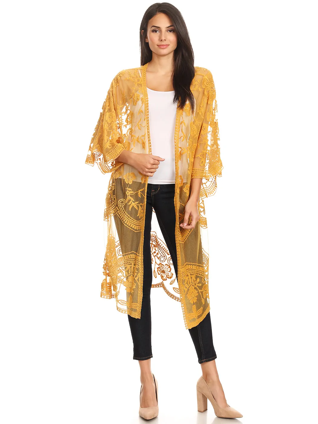 Anna-Kaci Women's Long Embroidered Floral Butterfly Kimono Cover Up Cardigan