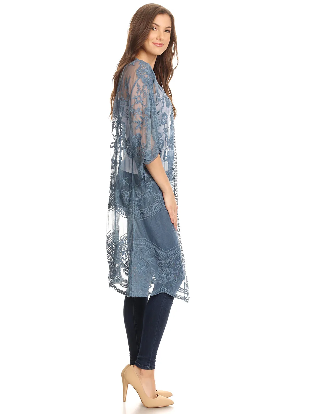 Anna-Kaci Women's Long Embroidered Floral Butterfly Kimono Cover Up Cardigan