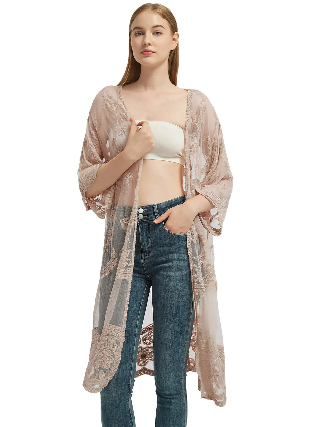 Anna-Kaci Women's Long Embroidered Floral Butterfly Kimono Cover Up Cardigan
