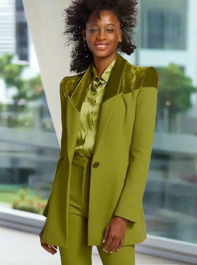 Ashore Shop  Custom Green Women Suits Pant Set Blazer Trousers 2 Piece Sets