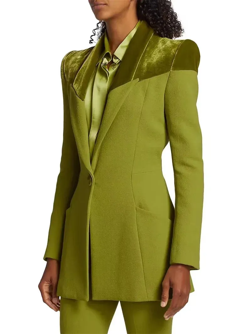 Ashore Shop  Custom Green Women Suits Pant Set Blazer Trousers 2 Piece Sets
