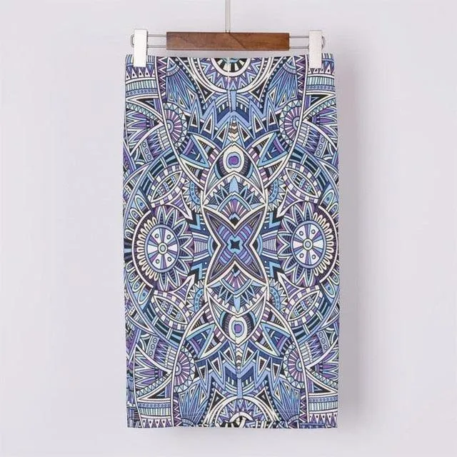 Autumn Rose Flower Printed High Waist Skirt