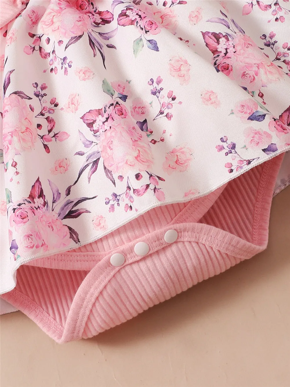 Baby Girl 2Pcs Floral Romper Dress with Headband