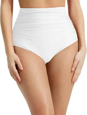 baleaf Women's High Waisted Bikini Bottoms Full Coverage Ruched Bathing Suit Tummy Control Swimsuit Bottom