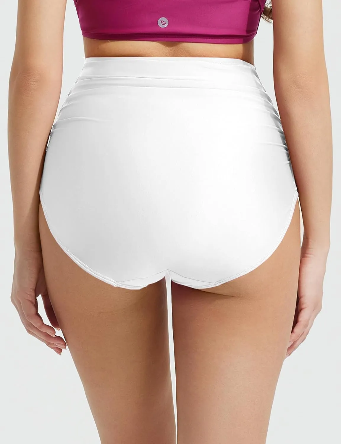 baleaf Women's High Waisted Bikini Bottoms Full Coverage Ruched Bathing Suit Tummy Control Swimsuit Bottom