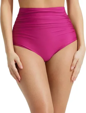 baleaf Women's High Waisted Bikini Bottoms Full Coverage Ruched Bathing Suit Tummy Control Swimsuit Bottom