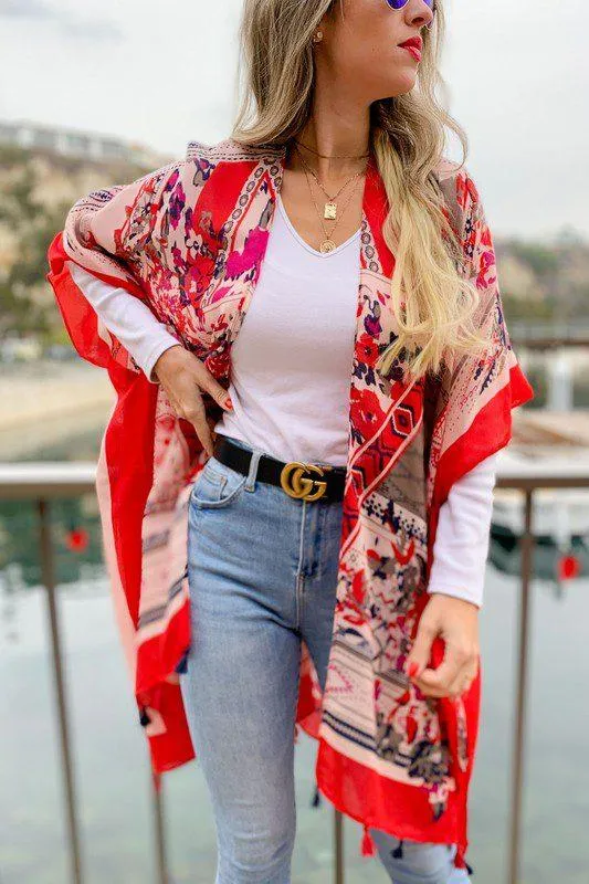 Beautiful Lightweight Kimono With Tassels And Side Slits