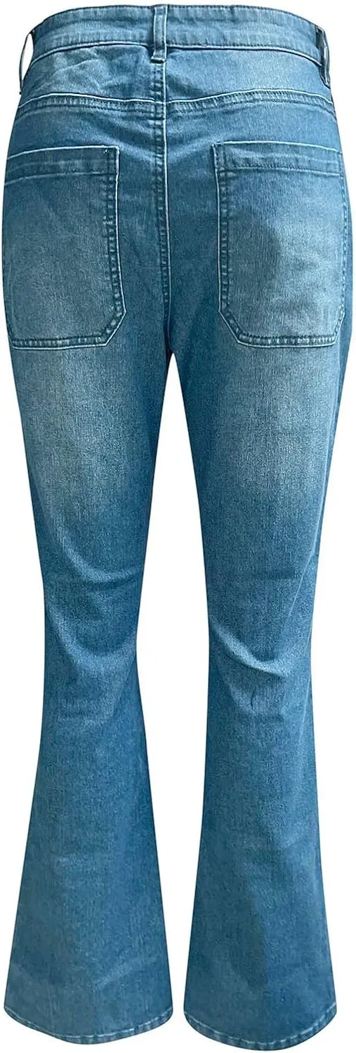 Bell Bottom Jeans for Women Destroyed Elastic Waist Totally Shaping Slim Fit Tassel Stretch Curvy Fit Jeans