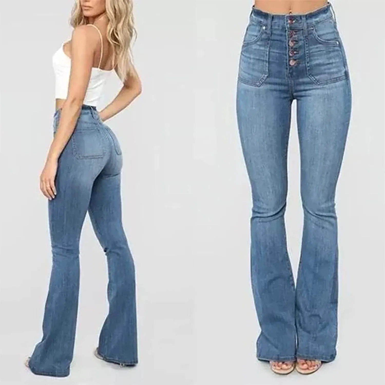 Bell Bottom Jeans for Women Destroyed Elastic Waist Totally Shaping Slim Fit Tassel Stretch Curvy Fit Jeans