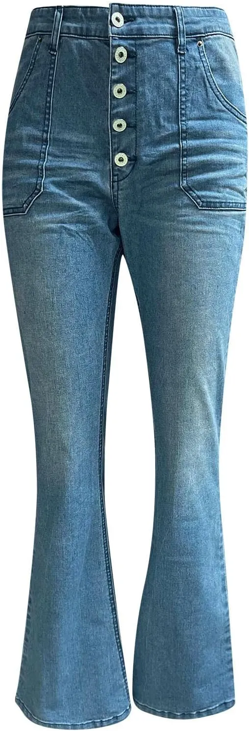 Bell Bottom Jeans for Women Destroyed Elastic Waist Totally Shaping Slim Fit Tassel Stretch Curvy Fit Jeans