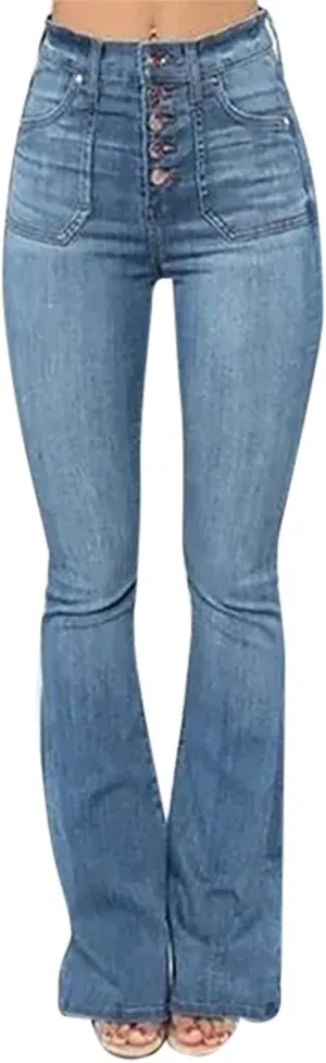 Bell Bottom Jeans for Women Destroyed Elastic Waist Totally Shaping Slim Fit Tassel Stretch Curvy Fit Jeans