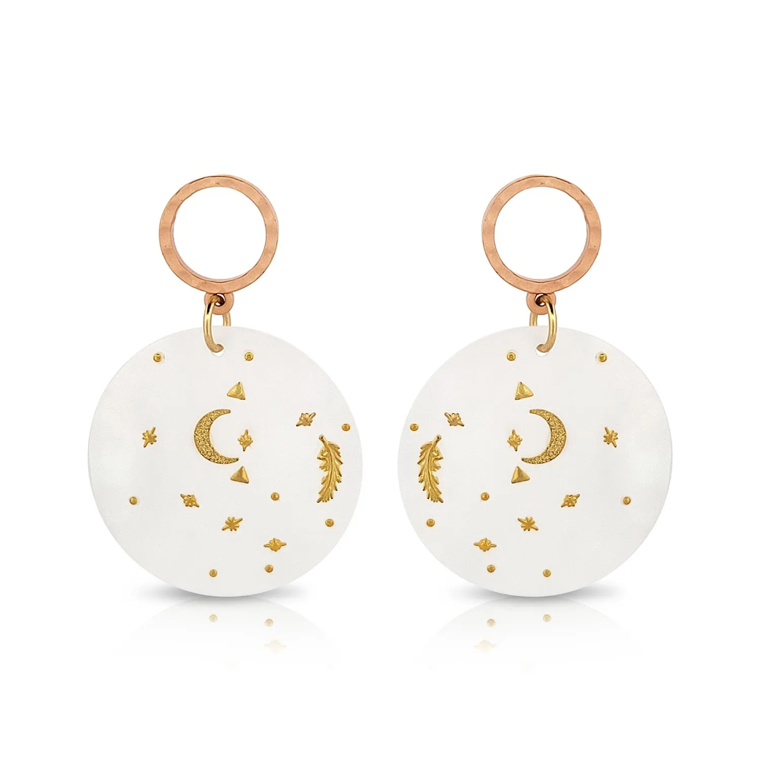 BESHEEK Goldplated and Mother of Pearl Moon & Stars Dangle Earrings | Handmade Hypoallergenic Boho Beach Gala Wedding Style Fashion Earrings