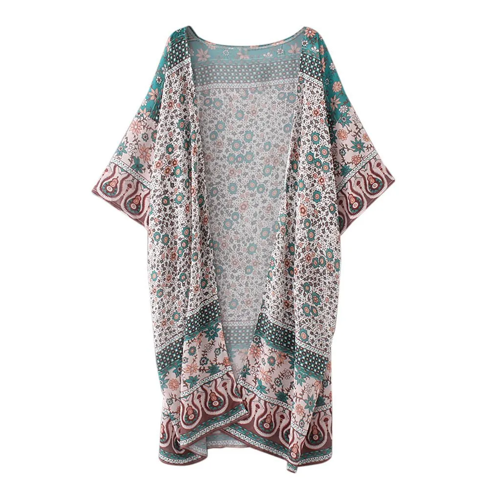 Blouse Cover Chiffon up Print Shawl Floral Shirt Coat