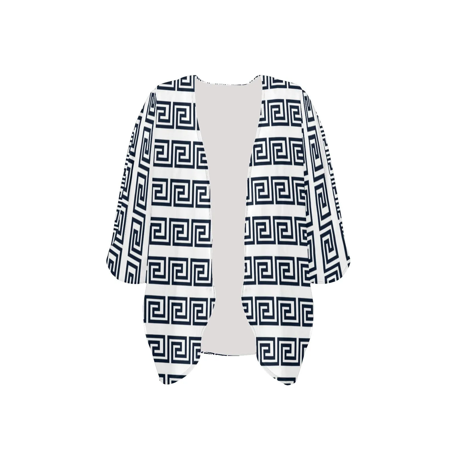 blue white greek key solid print Women's Kimono Chiffon Cover Up (Model H51)