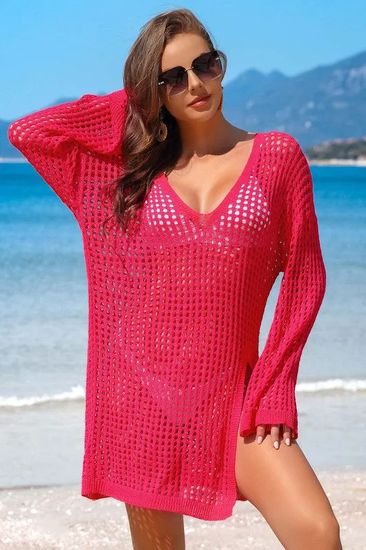 Blue Zone Planet |  Crochet Side Split Beach Coverups Swimwear Dress