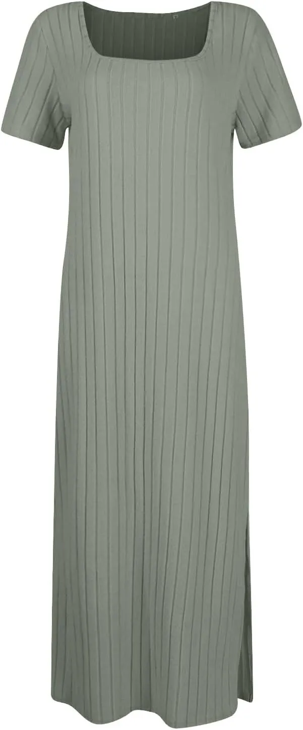 Bodycon Dresses for Women Knit Square Neck Short Sleeve Midi Dress Summer Side Slit Party Homecoming Dresses