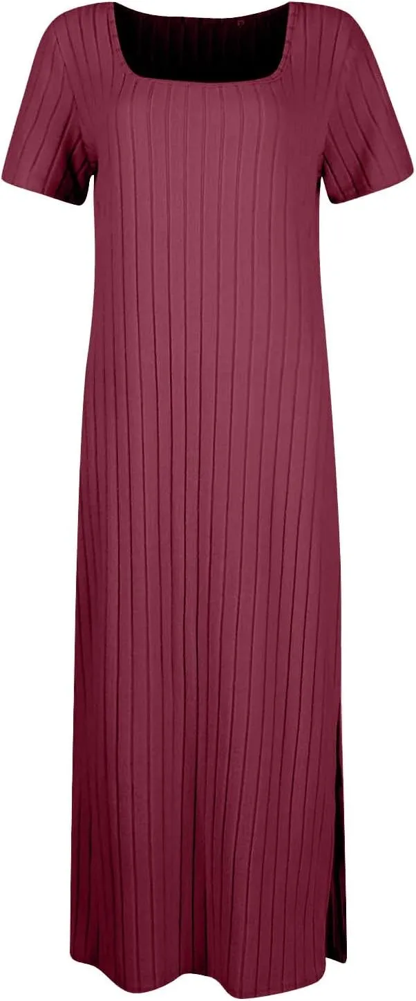 Bodycon Dresses for Women Knit Square Neck Short Sleeve Midi Dress Summer Side Slit Party Homecoming Dresses