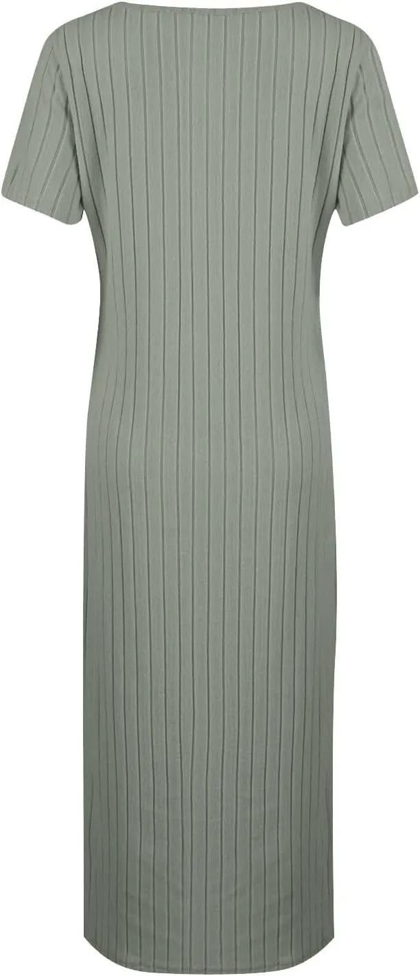 Bodycon Dresses for Women Knit Square Neck Short Sleeve Midi Dress Summer Side Slit Party Homecoming Dresses
