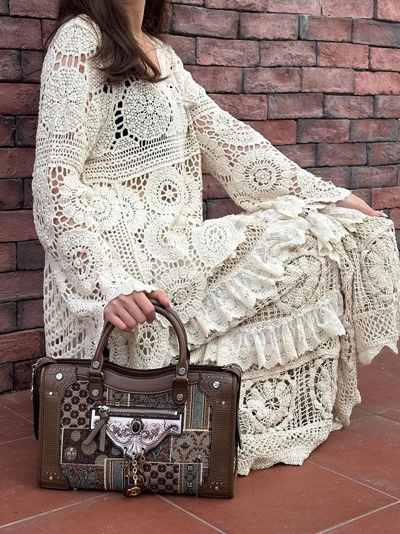 Bohemian Hollow Out Crochet High Low Cover Up Dress