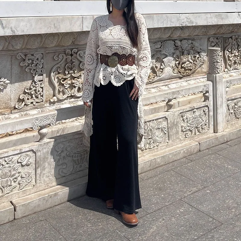 Bohemian Hollow Out Crochet High Low Cover Up Dress