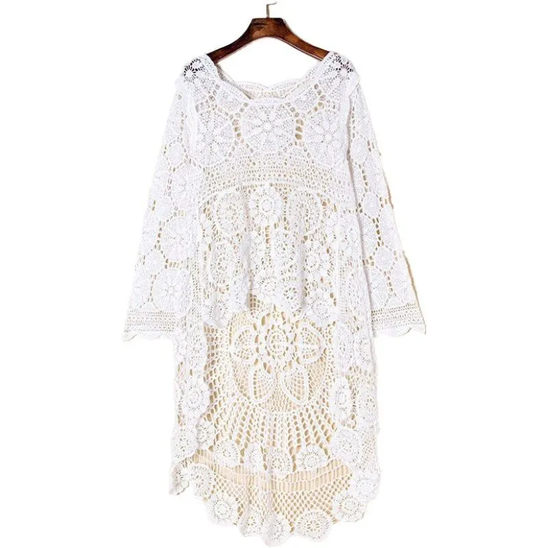 Bohemian Hollow Out Crochet High Low Cover Up Dress