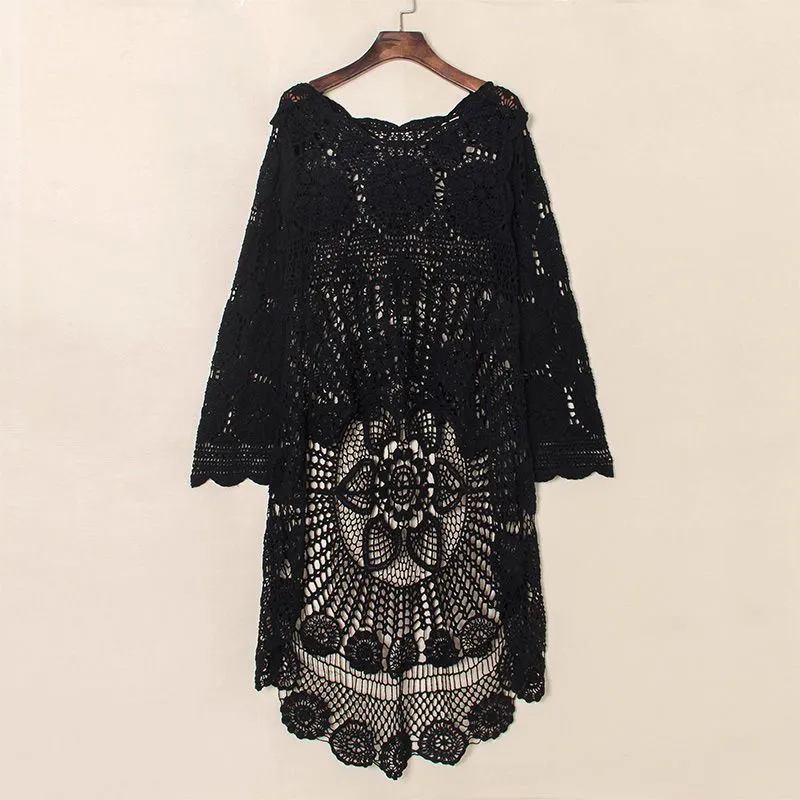 Bohemian Hollow Out Crochet High Low Cover Up Dress