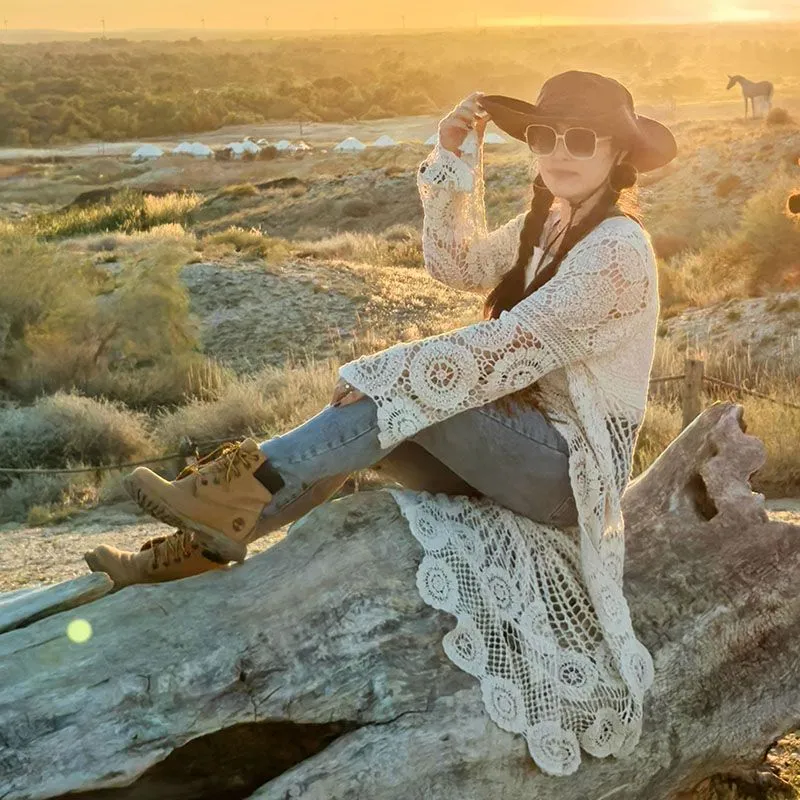 Bohemian Hollow Out Crochet High Low Cover Up Dress
