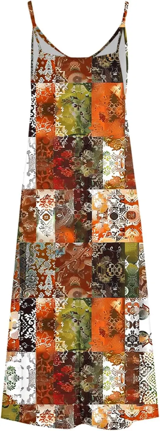 Boho Dress for Women Sleeveless Maxi Beach Vacation Dress V Neck Floal Flowy Sundress Strap Long Casual Summer Dress