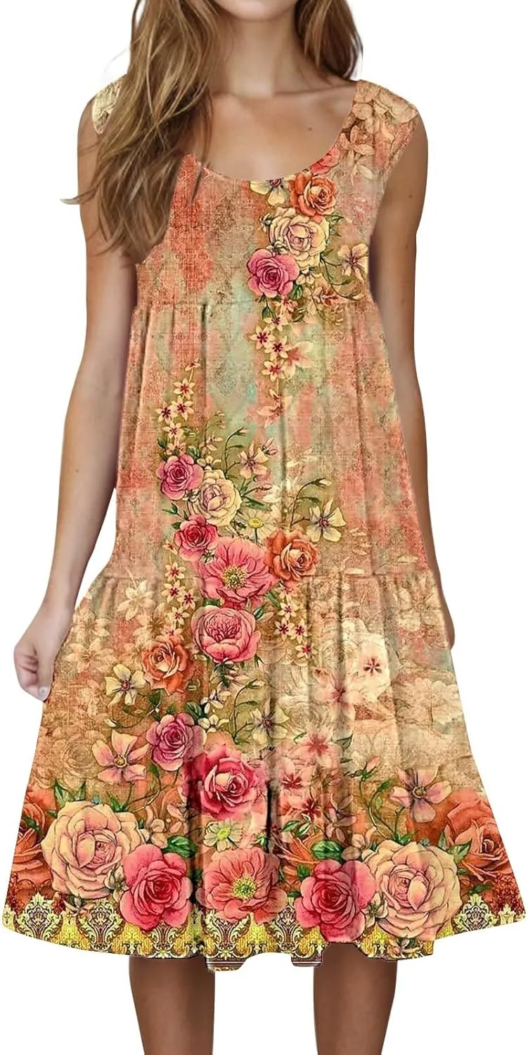 Boho Dresses for Women 2025 Summer Boho Spaghetti Strap Square Neck Ruffle Party Sundresses Beach Plus Size Short Dress