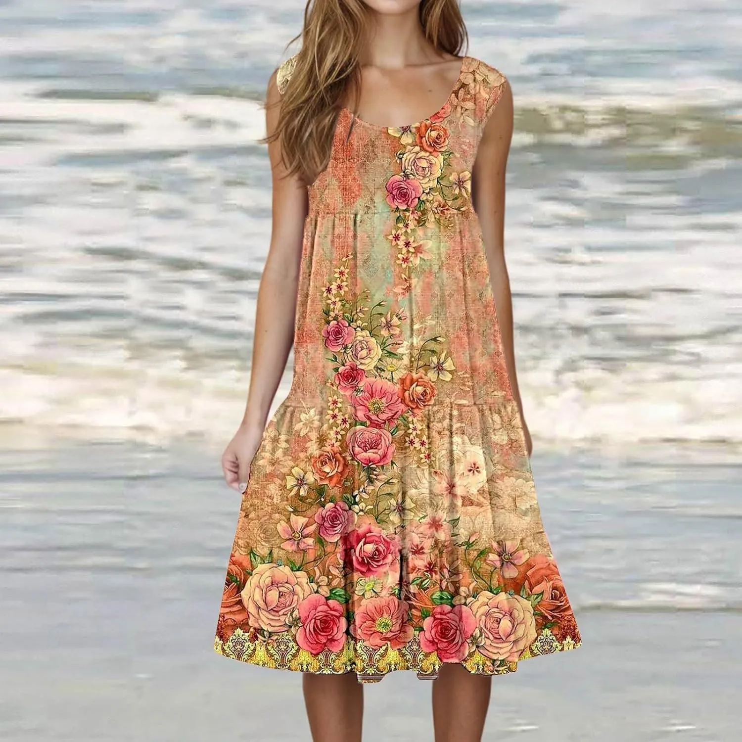 Boho Dresses for Women 2025 Summer Boho Spaghetti Strap Square Neck Ruffle Party Sundresses Beach Plus Size Short Dress