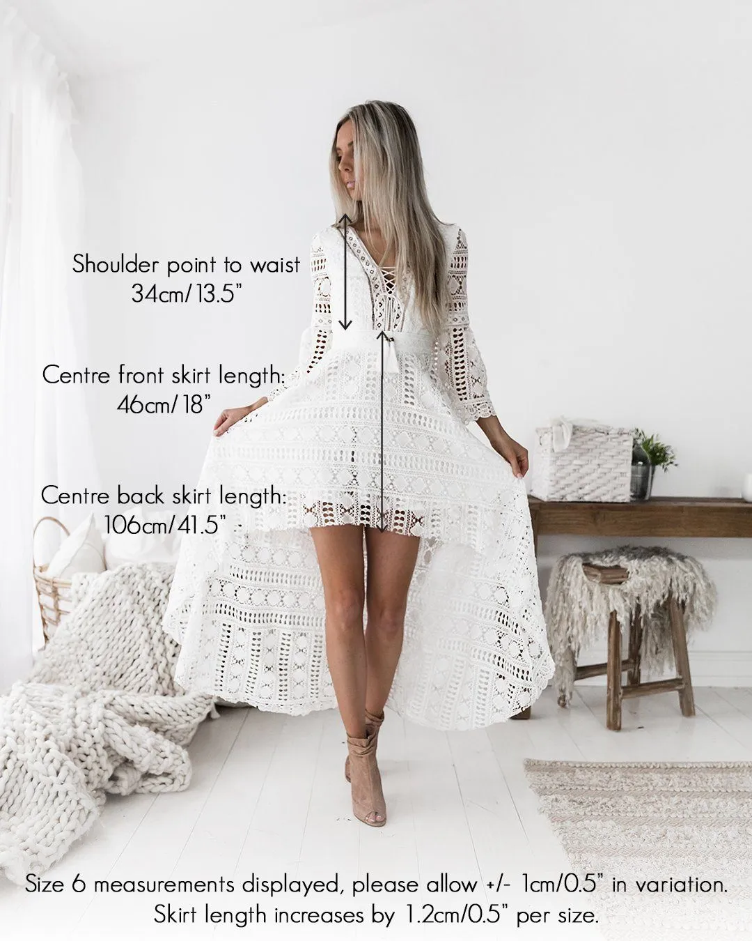 Boho High Low Dress - White
