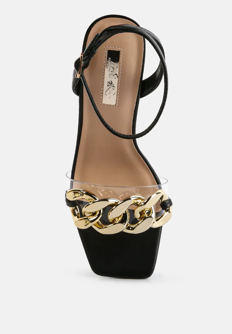bottom kiss chain strap italian block heel sandals