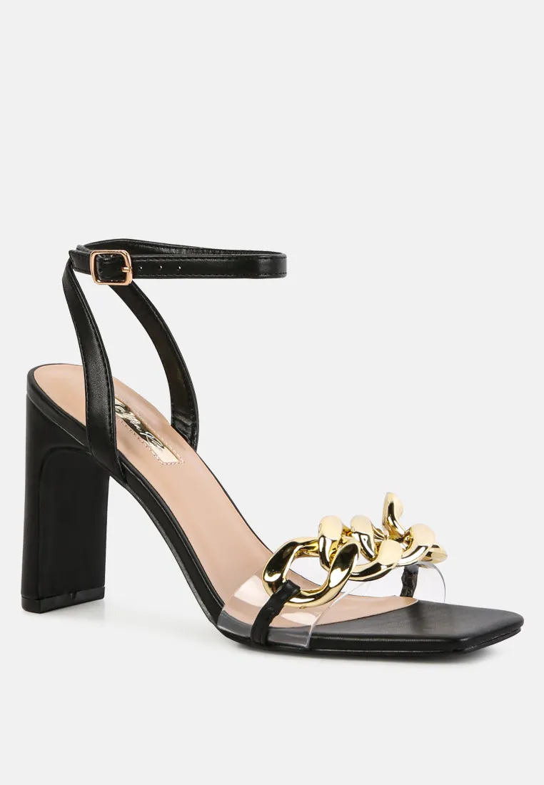 bottom kiss chain strap italian block heel sandals