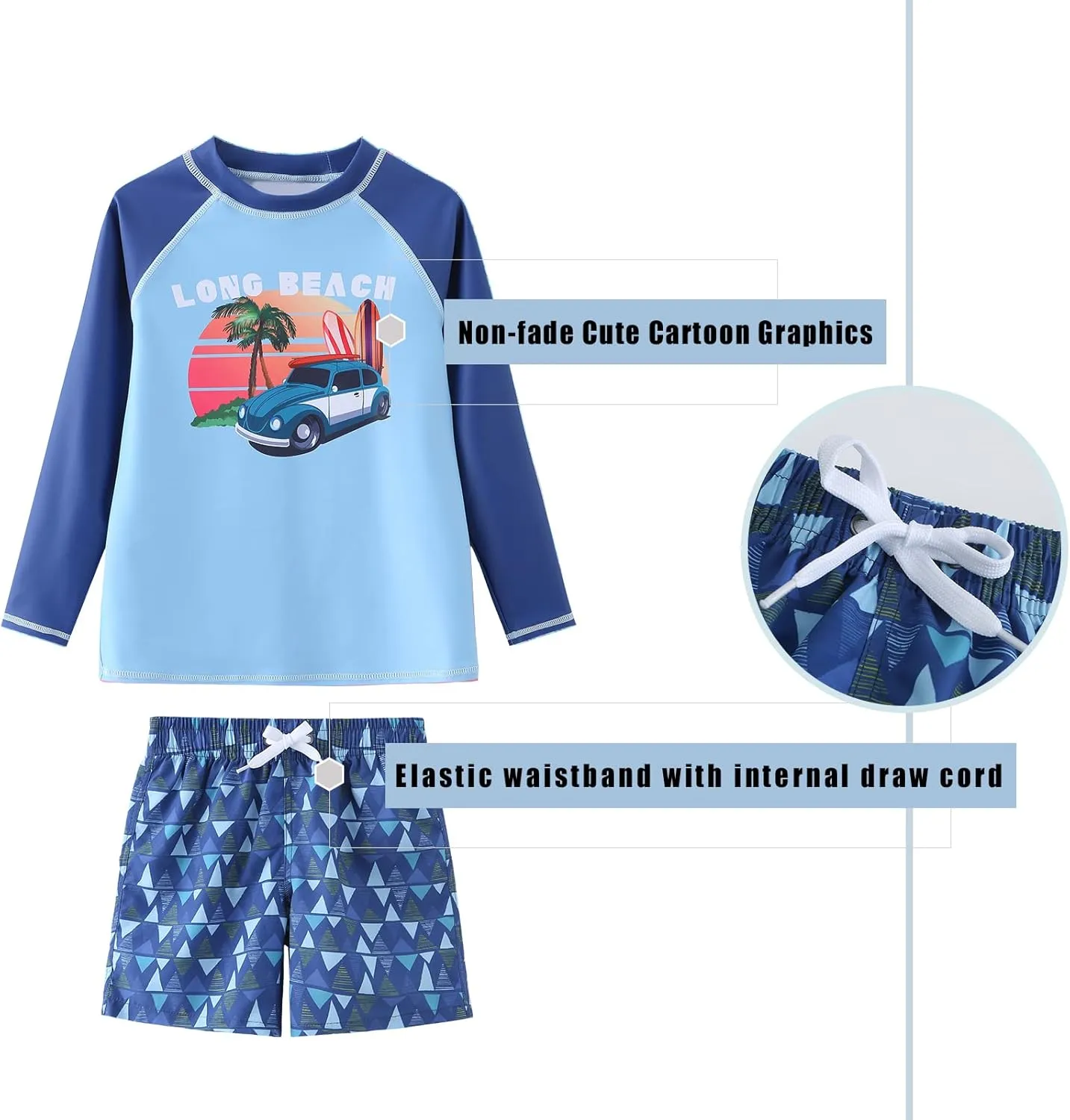 Boys Long Sleeve Rash Guard Swimsuits Kids Two Piece Sunsuits with Swim Trunks Swimwear Set