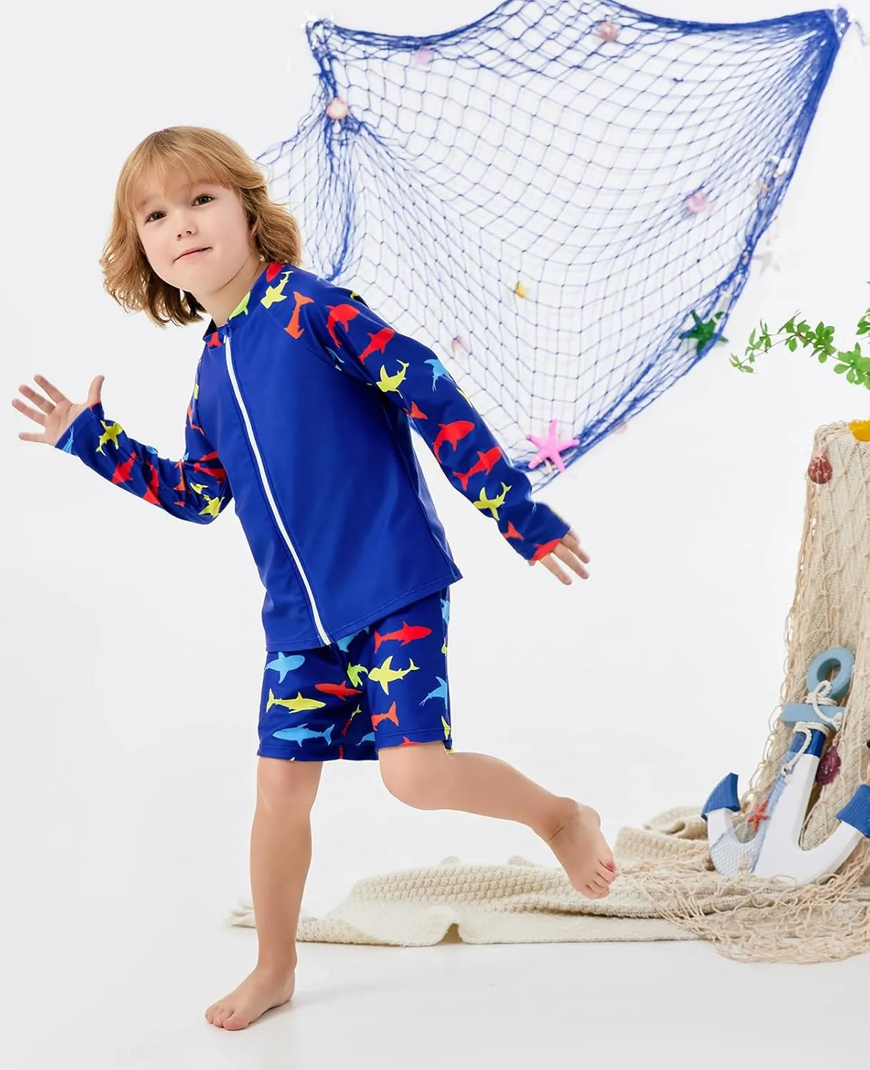 Boys Zipper Rash Guard Sets UPF 50  with Short 3-9 Years