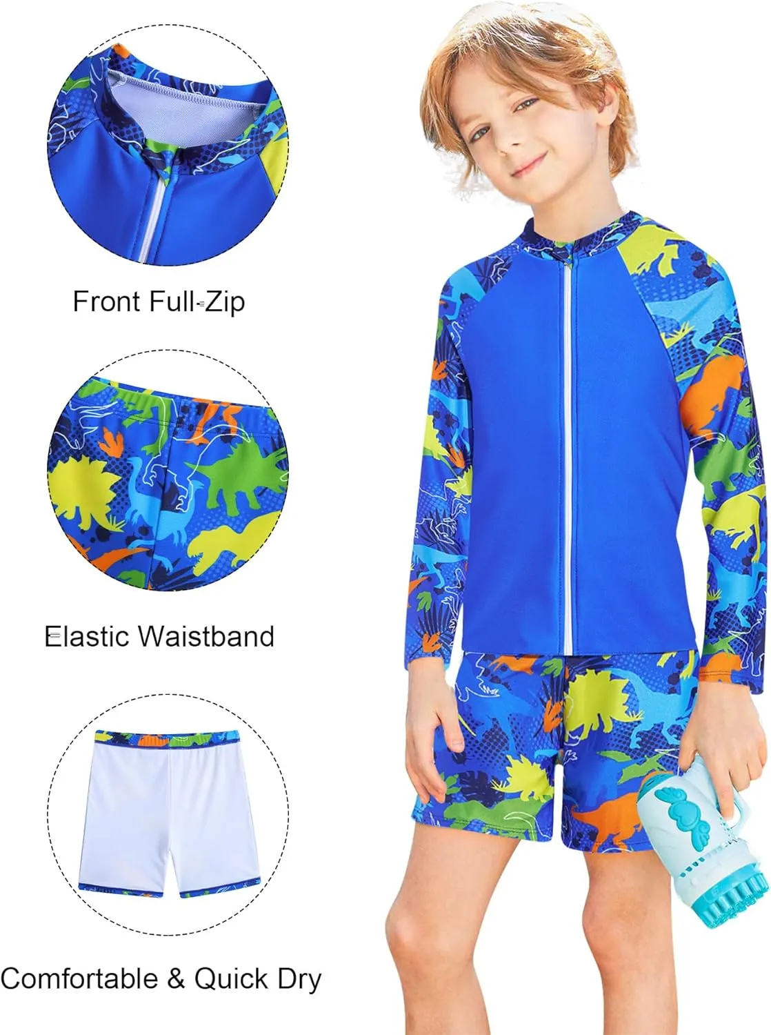 Boys Zipper Rash Guard Sets UPF 50  with Short 3-9 Years