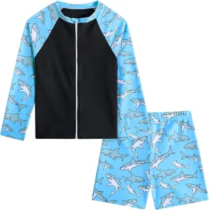Boys Zipper Rash Guard Sets UPF 50  with Short 3-9 Years
