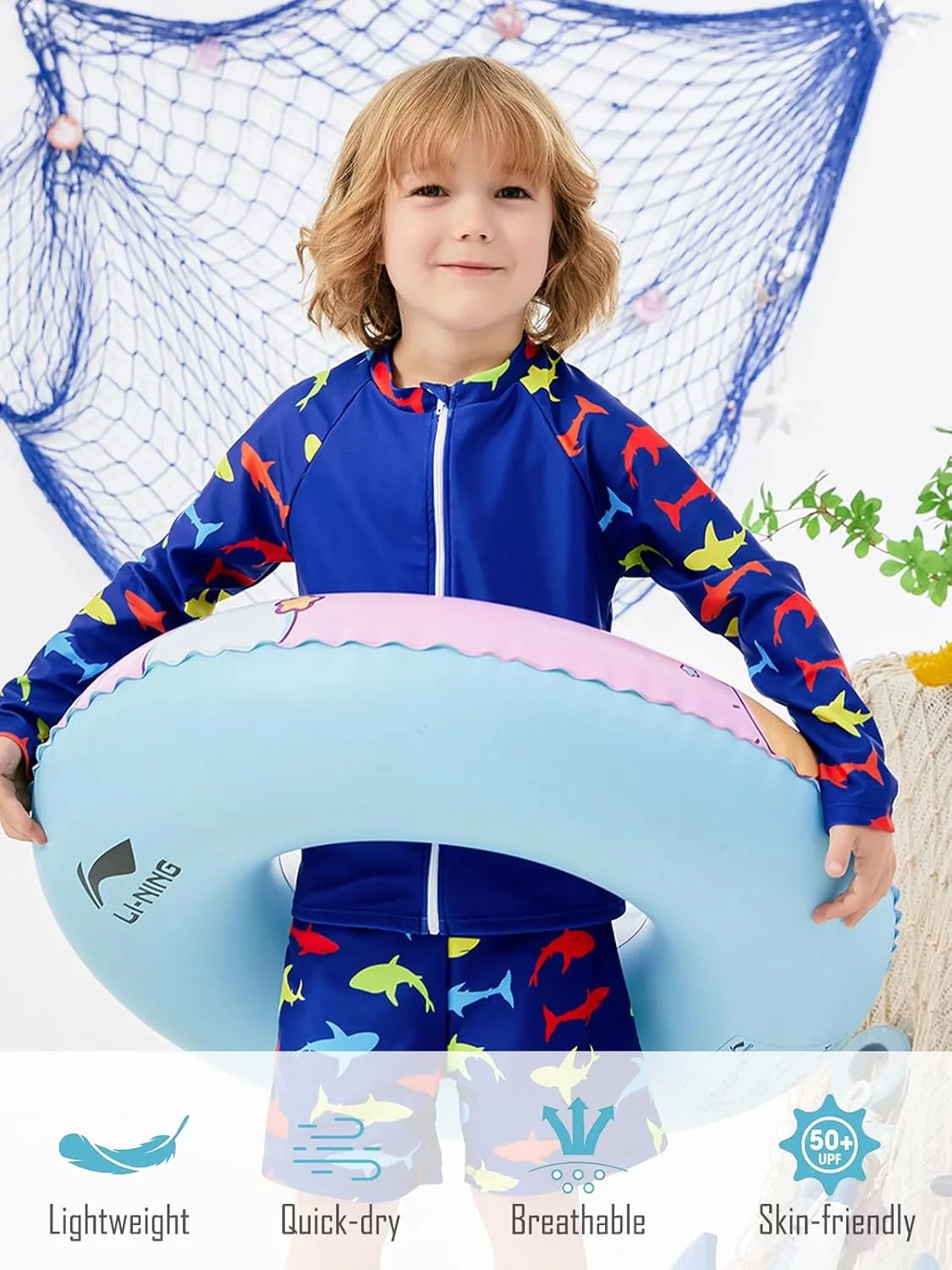 Boys Zipper Rash Guard Sets UPF 50  with Short 3-9 Years