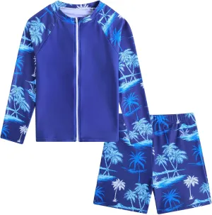 Boys Zipper Rash Guard Sets UPF 50  with Short 3-9 Years