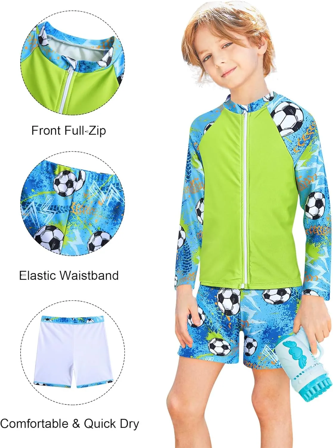 Boys Zipper Rash Guard Sets UPF 50  with Short 3-9 Years