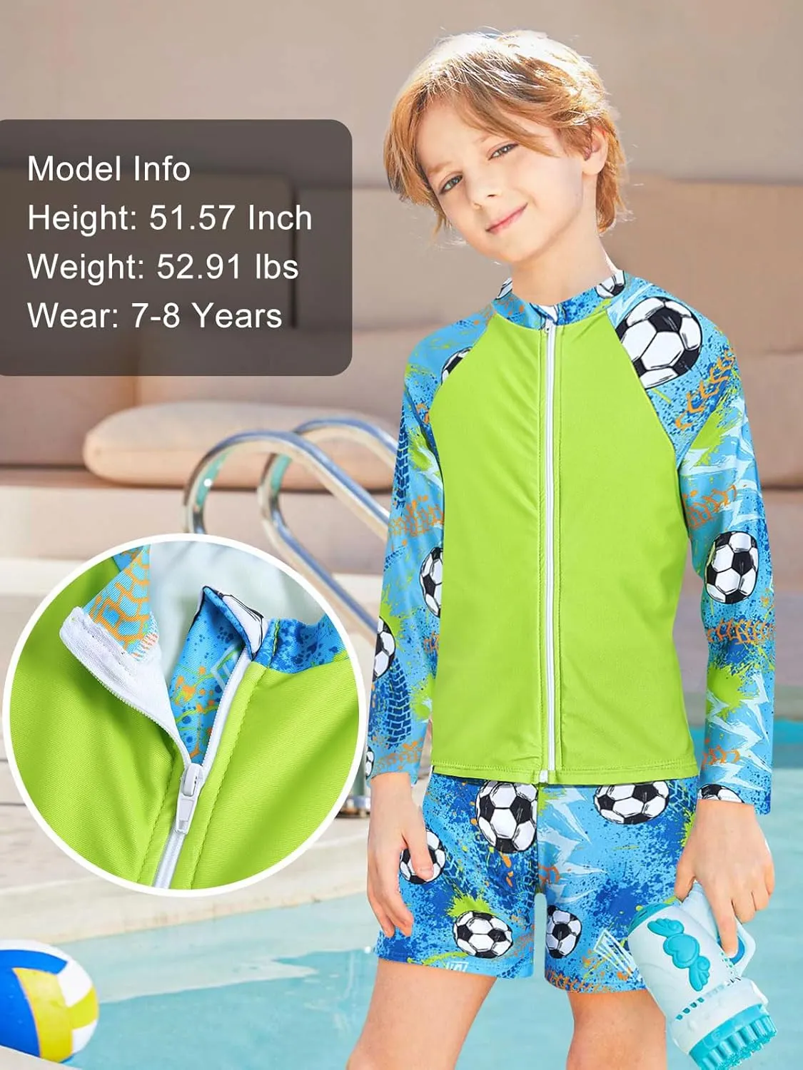Boys Zipper Rash Guard Sets UPF 50  with Short 3-9 Years