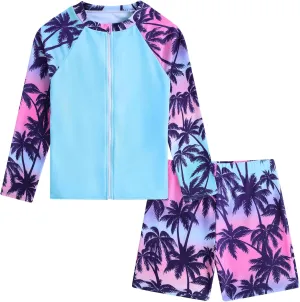 Boys Zipper Rash Guard Sets UPF 50  with Short 3-9 Years