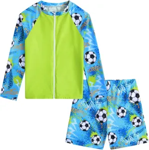 Boys Zipper Rash Guard Sets UPF 50  with Short 3-9 Years