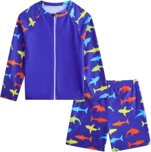 Boys Zipper Rash Guard Sets UPF 50  with Short 3-9 Years