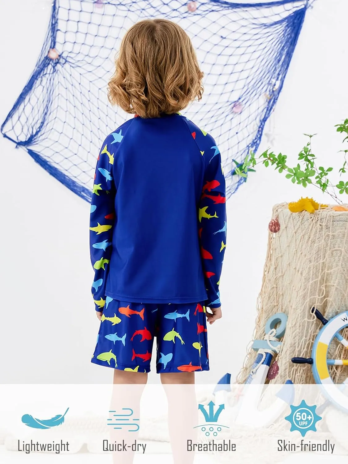 Boys Zipper Rash Guard Sets UPF 50  with Short 3-9 Years
