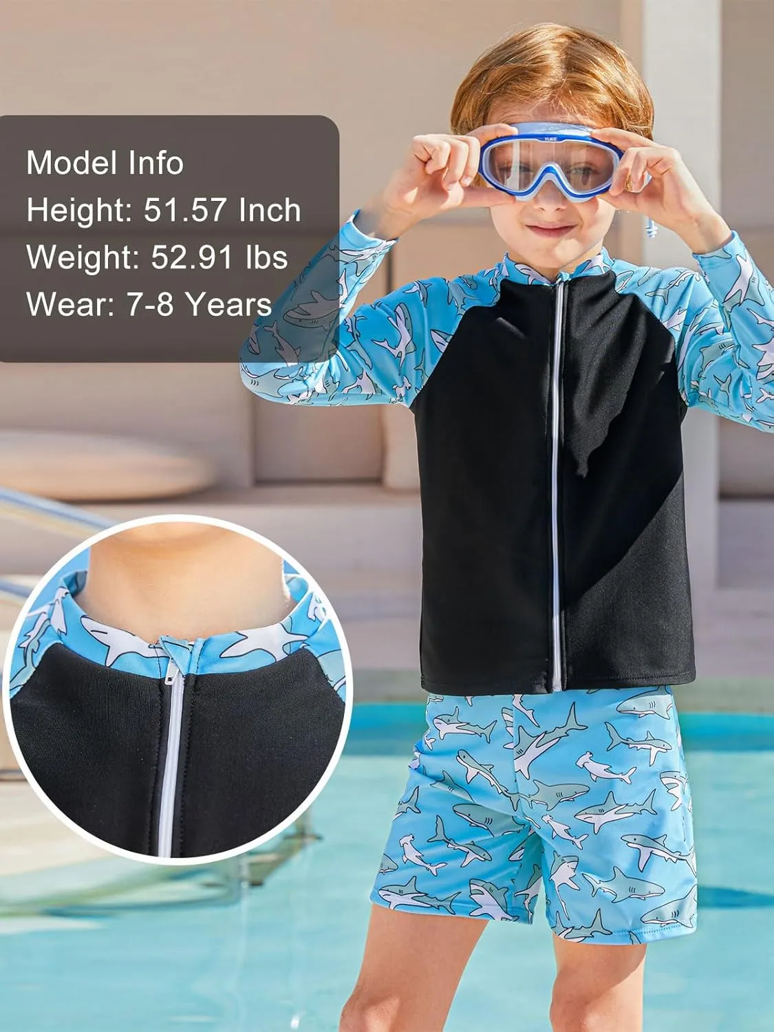 Boys Zipper Rash Guard Sets UPF 50  with Short 3-9 Years