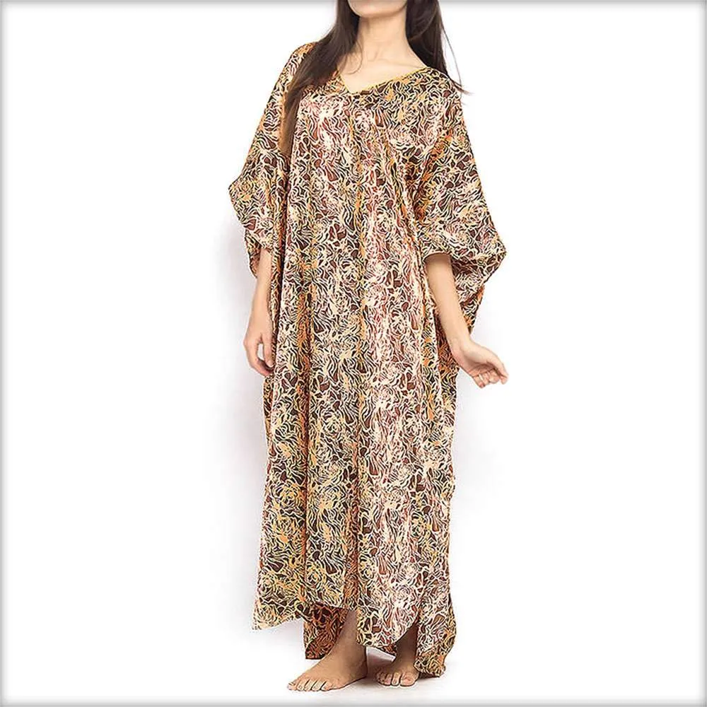 Brown Printed Long Nighty Kaftan