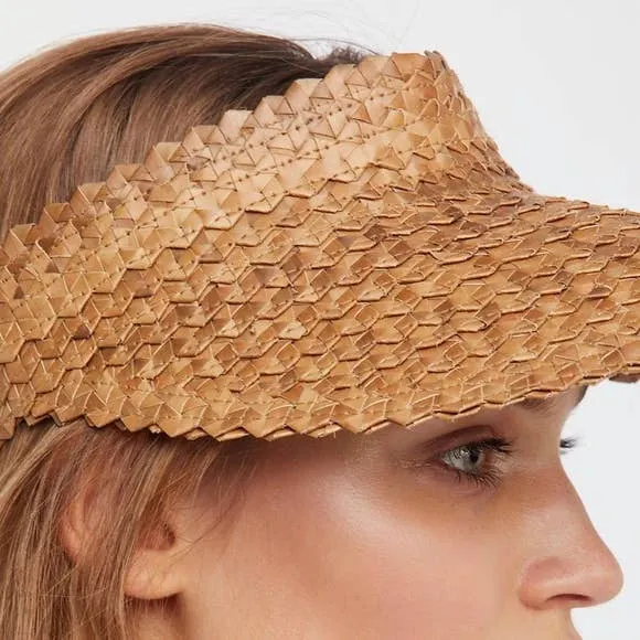 BROWN: Straw Sun Visor Summer Beach Hat Cap - Adult